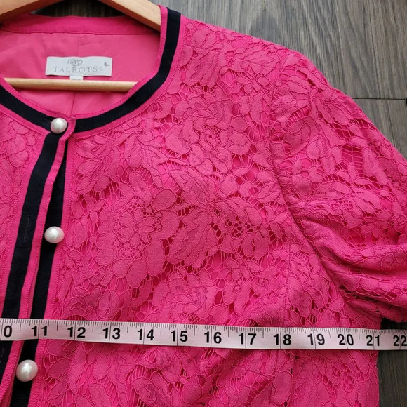 rsvp by TALBOTS Womens Suit Jacket Size 18WP Pink Floral Cotton Lace Pockets - Picture 7 of 9